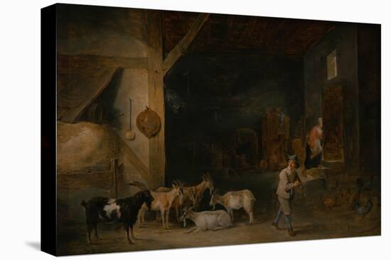Barn with Goats and a Boy Playing the Recorder, C.1640-45 (Oil on Canvas)-David the Younger Teniers-Premier Image Canvas