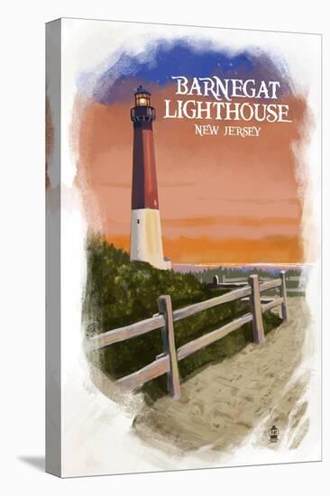 Barnegat Lighthouse - New Jersey - Watercolor-Lantern Press-Stretched Canvas