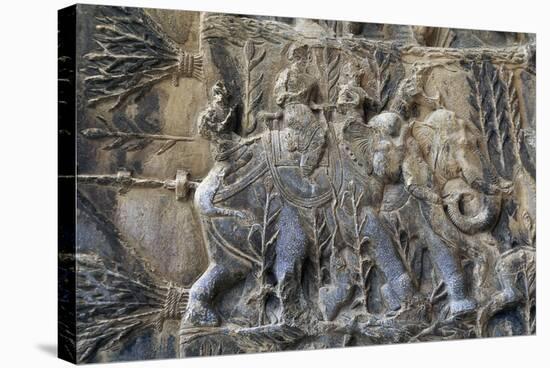 Bas-Reliefs with Hunting Scenes with Elephants, Caves of Taq-E Bustan, Iran, Sasanian Civilization-null-Premier Image Canvas
