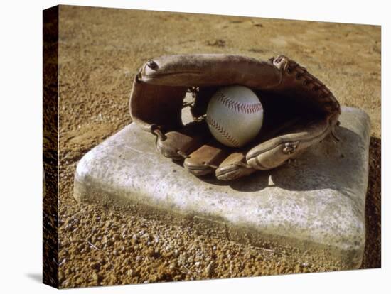 Baseball in a Baseball Glove on a Base-null-Premier Image Canvas