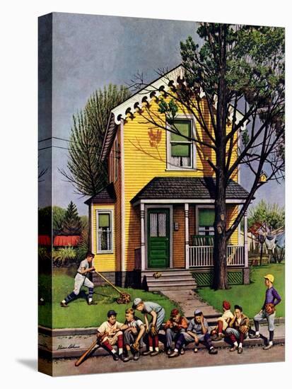 "Baseball Player Mowing the Lawn," July 20, 1946-Stevan Dohanos-Premier Image Canvas