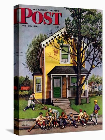 "Baseball Player Mowing the Lawn," Saturday Evening Post Cover, July 20, 1946-Stevan Dohanos-Premier Image Canvas
