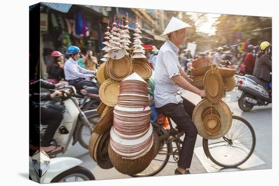 Basket and Hat Seller on Bicycle, Hanoi, Vietnam-Peter Adams-Premier Image Canvas