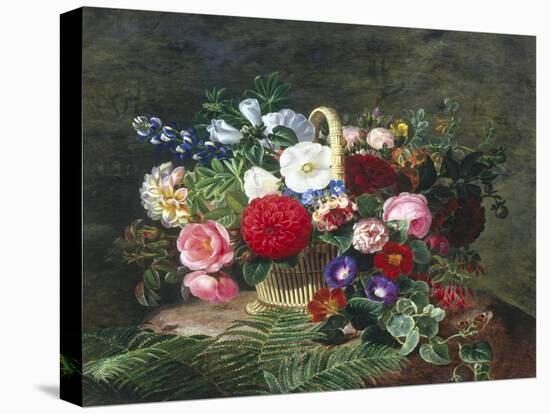 Basket of Roses, Dahlias and Morning Glory with Honeysuckle-Johan Laurentz Jensen-Premier Image Canvas
