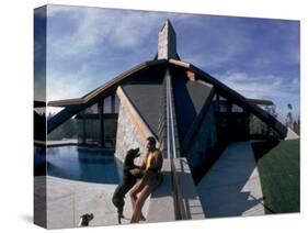 Basketball Legend Wilt Chamberlain with Dog Outside His Home-Ralph Crane-Premier Image Canvas