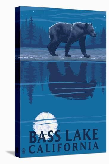 Bass Lake, California - Bear at Night-Lantern Press-Stretched Canvas