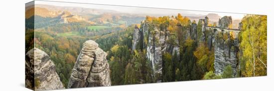 Bastei Bridge and Lilienstein, Elbe Sandstone Mountains, Saxon Switzerland National Park, Germany-Peter Adams-Premier Image Canvas