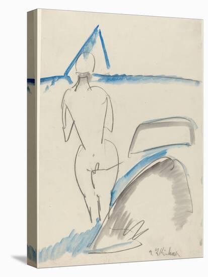Bather on the Beach, 1912-13 (Black Crayon with Blue and Gray Wash)-Ernst Ludwig Kirchner-Premier Image Canvas