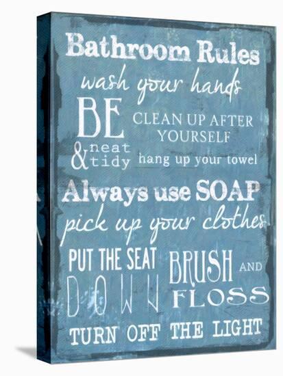 Bathroom Rules Blue-Taylor Greene-Stretched Canvas