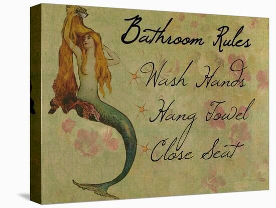 Bathroom Rules Vintage Mermaid-sylvia pimental-Stretched Canvas