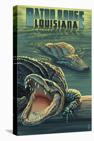 Baton Rouge, Louisiana - Alligator Scene-Lantern Press-Stretched Canvas