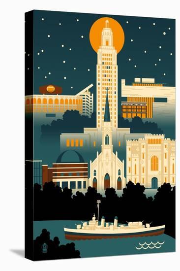 Baton Rouge, Louisiana - Retro Skyline (no text)-Lantern Press-Stretched Canvas