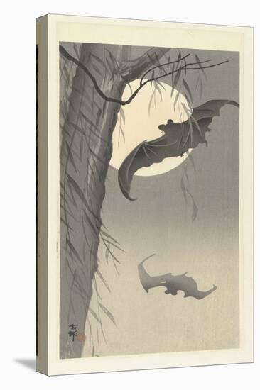 Bats and Full Moon, 1900-36 (Colour Woodcut)-Ohara Koson-Premier Image Canvas