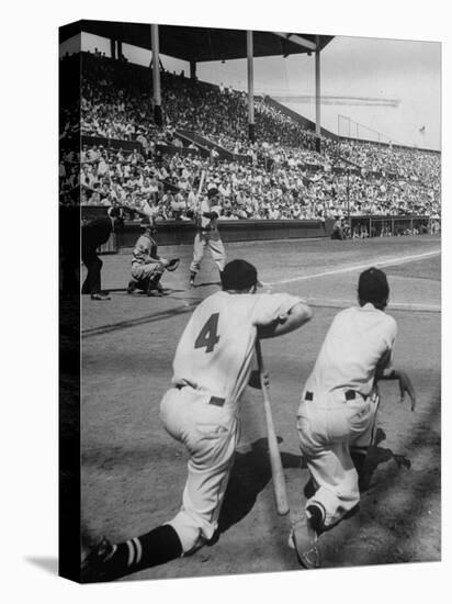 Batter Getting Ready for Pitch While Other Players are Waiting their Turn to Bat-Allan Grant-Premier Image Canvas