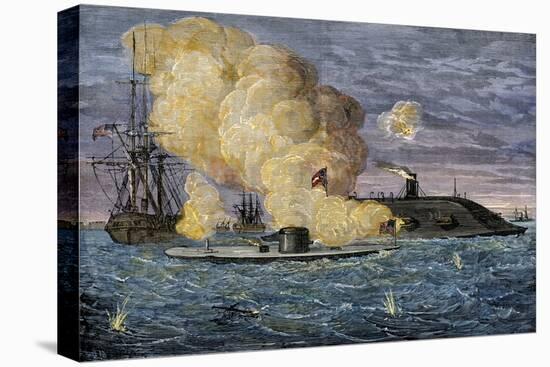 Battle Between the Monitor and the Merrimac, Hampton Roads, 1862-null-Premier Image Canvas