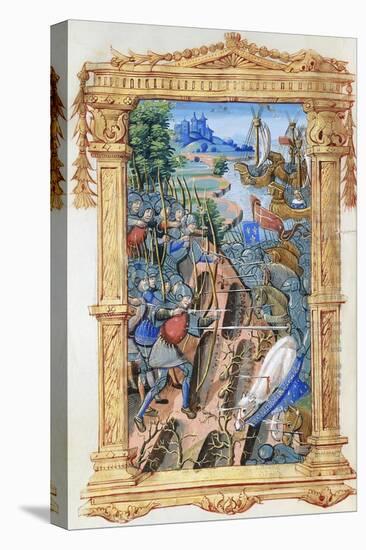 Battle Scene Between Archers and Cavalry, with Castle and Ships, C.1495-1500-null-Premier Image Canvas