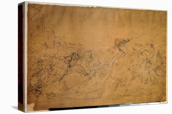 Battle Scene Drawing on Salmon Paper by Eugene Delacroix (1798-1863) 19Th Century Sun. 0.30 X 0.45-Ferdinand Victor Eugene Delacroix-Premier Image Canvas