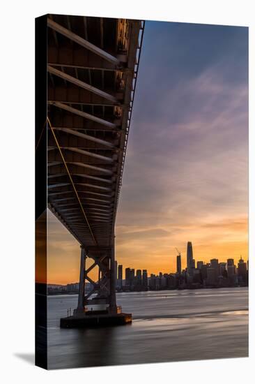 Bay Bridge from Treasure Island at sunset with colorful clouds over San Francisco skyline-David Chang-Premier Image Canvas