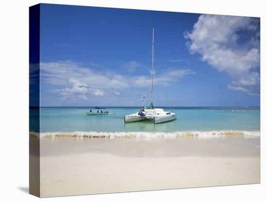 Bay Islands, Roatan, West Bay, Man Reading Book on Catamaran, Honduras-Jane Sweeney-Premier Image Canvas