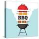 Bbq Party Background with Grill and Fire. Barbecue Poster. Flat Style, Vector Illustration.-Mallari-Stretched Canvas