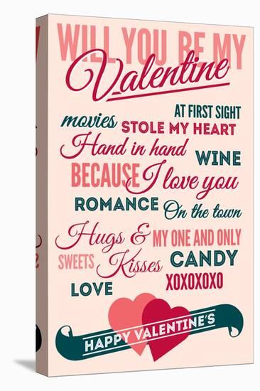 Be Mine - Valentines Day Typography-Lantern Press-Stretched Canvas