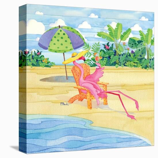 Beach Chair Flamingo-Paul Brent-Stretched Canvas