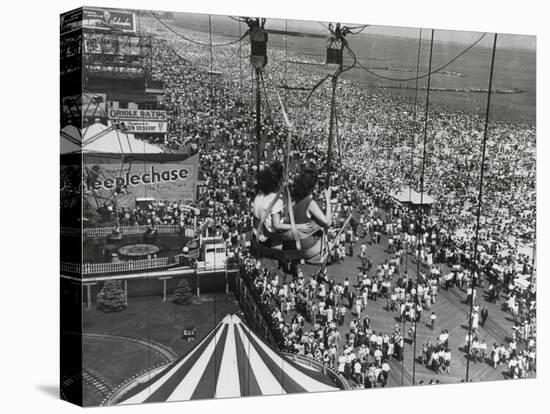 Beach Crowds as Seen from the Parachute Jump at Steeple Park, Coney Island, NY, 1950-null-Stretched Canvas