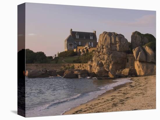 Beach House Built Behind Rocks, Tregastel, Cote De Granit Rose, Cotes d'Armor, Brittany, France-David Hughes-Premier Image Canvas