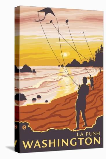 Beach & Kites, La Push, Washington-Lantern Press-Stretched Canvas