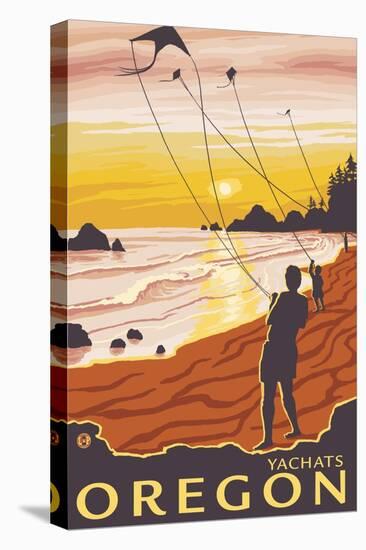 Beach & Kites, Yachats, Oregon-Lantern Press-Stretched Canvas