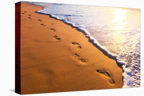 Beach, Wave And Footsteps At Sunset Time-Hydromet-Premier Image Canvas