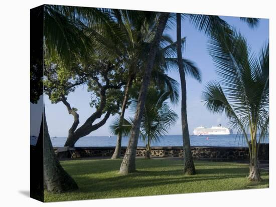 Beach with Cruise Ship off Shore, Kailua-Kona, Island of Hawaii (Big Island), USA-Ethel Davies-Premier Image Canvas