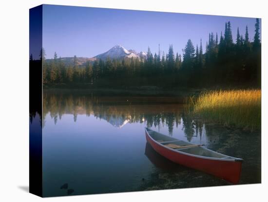 Beached Red Canoe, Sparks Lake, Central Oregon Cascades-Janis Miglavs-Premier Image Canvas