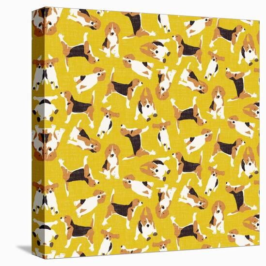 Beagle Scatter Yellow-Sharon Turner-Stretched Canvas