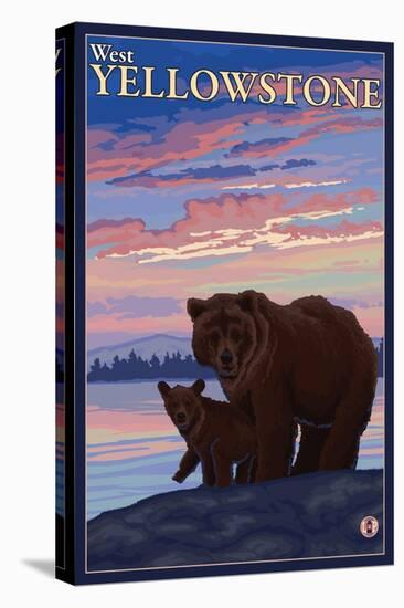 Bear and Cub, West Yellowstone, Montana-Lantern Press-Stretched Canvas