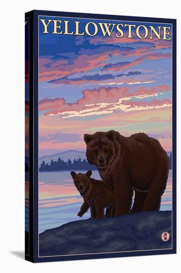 Bear and Cub, Yellowstone National Park-Lantern Press-Stretched Canvas