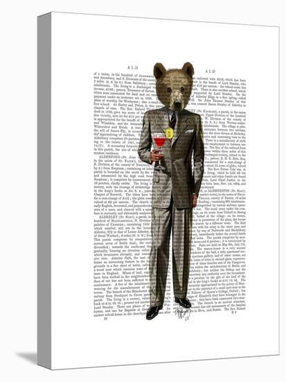 Bear with Cocktail-Fab Funky-Stretched Canvas