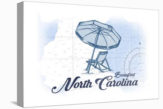 Beaufort, North Carolina - Beach Chair and Umbrella - Blue - Coastal Icon-Lantern Press-Stretched Canvas