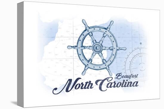 Beaufort, North Carolina - Ship Wheel - Blue - Coastal Icon-Lantern Press-Stretched Canvas