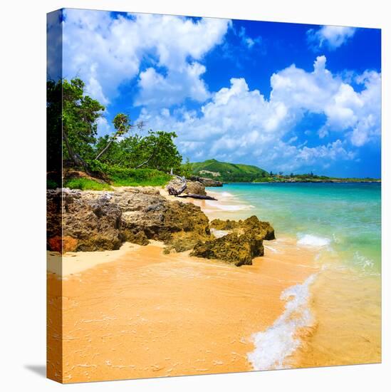 Beautiful Beach Surrounded by Mountains in Cuba-Kamira-Stretched Canvas