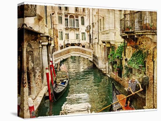 Beautiful Channels of Venice- Retro Styled Picture-Maugli-l-Stretched Canvas