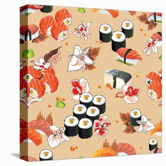 Beautiful Flower Japan Seamless Pattern, Vector Illustration Sushi Texture-Alexey Vl B-Stretched Canvas