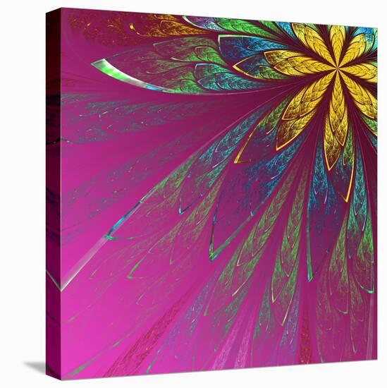 Beautiful Fractal Flower in Green and Yellow on Violet Background-velirina-Stretched Canvas