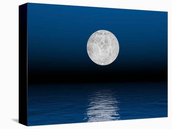 Beautiful Full Moon Against a Deep Blue Sky over the Ocean-null-Stretched Canvas