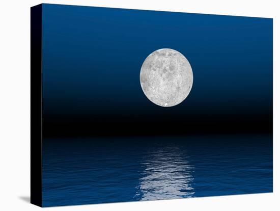 Beautiful Full Moon Against a Deep Blue Sky over the Ocean-null-Stretched Canvas