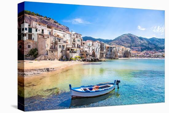 Beautiful Old Harbor with Wooden Fishing Boat in Cefalu, Sicily, Italy.-Aleksandar Todorovic-Premier Image Canvas