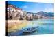 Beautiful Old Harbor with Wooden Fishing Boat in Cefalu, Sicily, Italy.-Aleksandar Todorovic-Premier Image Canvas