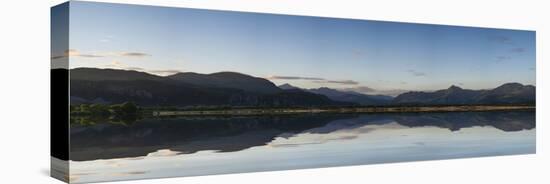 Beautiful Summer Panoramic View from Porthmadog Cob towards Snowdonia Mountains-Veneratio-Premier Image Canvas