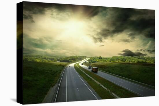Beautiful View On The Road Under Sky With Clouds-yuran-78-Stretched Canvas