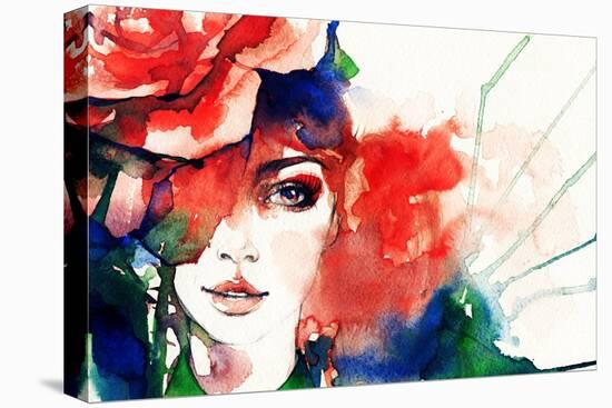 Beautiful Woman Face. Watercolor Illustration-Anna Ismagilova-Stretched Canvas